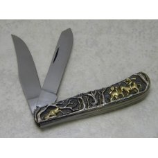 Smoky Mountain Knife Works Shaw Leibowitz Engraved Sterling Silver & Gold Handles Mini Trapper Knife Smoky Mountain Knife Works Shaw Leibowitz Engraved Sterling Silver & Gold Handles Mini Trapper Knife