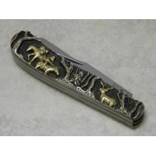 Smoky Mountain Knife Works Shaw Leibowitz Engraved Sterling Silver & Gold Handles Mini Trapper Knife Smoky Mountain Knife Works Shaw Leibowitz Engraved Sterling Silver & Gold Handles Mini Trapper Knife