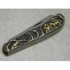 Smoky Mountain Knife Works Shaw Leibowitz Engraved Sterling Silver & Gold Handles Mini Trapper Knife Smoky Mountain Knife Works Shaw Leibowitz Engraved Sterling Silver & Gold Handles Mini Trapper Knife