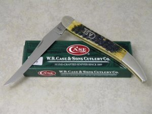 Case XX USA 2008 Dark Antique Bone Script Shield 1st Run 610098 SS Large Toothpick Knife in Box