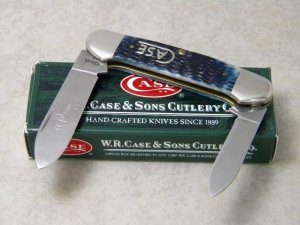 Case XX USA 2009 Mediterranean Blue Bone Script Shield 1st Run 62131 SS Canoe Knife in Box