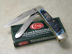 Case XX USA 2009 Mediterranean Blue Bone Script Shield 1st Run 6254 SS Trapper Knife in Box