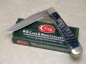 Case XX USA 2009 Mediterranean Blue Bone Script Shield 1st Run 6154 L SS Trapperlock Knife in Box