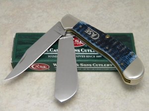 Case USA 2009 Mediterranean Blue Bone Script Shield 1st Run 62100 SS Big Saddlehorn Knife in Box