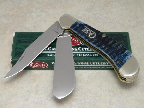 Case USA 2009 Mediterranean Blue Bone Script Shield 1st Run 62100 SS Big Saddlehorn Knife in Box