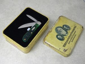 Case USA 2008 Pocket Worn Burnt Green Bone 1st Run TB62117 SS Tony Bose Sway Back Gent Knife in Tin