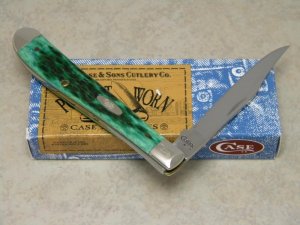 Case XX USA 2008 Pocket Worn Burnt Green Bone 1st Run 61048 SS Slimline Trapper Knife in Box
