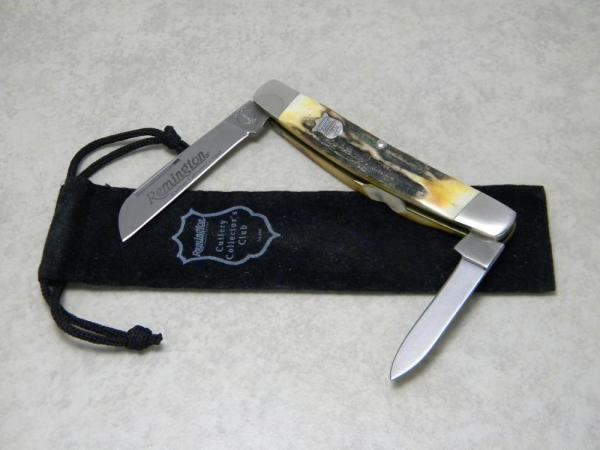 Remington Cutlery Club USA (Bear) Stag RC6166 2 Blade Congress Knife in Pouch c.2009 Remington Cutlery Club USA (Bear) Stag RC6166 2 Blade Congress Knife in Pouch c.2009