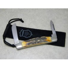 Remington Cutlery Club USA (Bear) Stag RC6166 2 Blade Congress Knife in Pouch c.2009 Remington Cutlery Club USA (Bear) Stag RC6166 2 Blade Congress Knife in Pouch c.2009