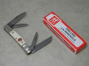 Zwilling J.A. Henckels Solingen Germany Smooth Bone Red Shield 4 Blade Congress Knife in Box