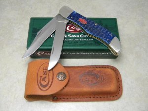Case USA 2008 Navy Blue Bone Red Shield 1st Run 6265 SS Folding Hunter Knife & Pouch in Box