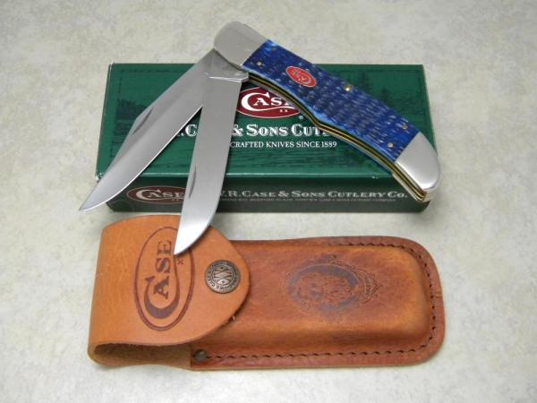 Case USA 2008 Navy Blue Bone Red Shield 1st Run 6265 SS Folding Hunter Knife & Pouch in Box