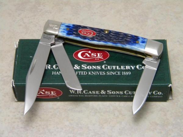 Case USA 2008 Navy Blue Bone Red Shield 1st Run 63032 SS Medium Stockman Knife in Box