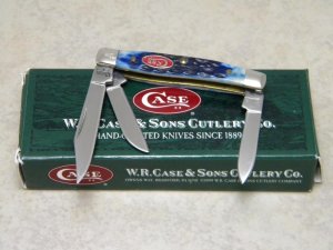 Case USA 2008 Navy Blue Bone Red Shield 1st Run 6333 SS Small Stockman Knife in Box
