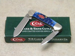 Case USA 2008 Navy Blue Bone Red Shield 1st Run 62132 SS Baby Butterbean Tiny Canoe Knife in Box