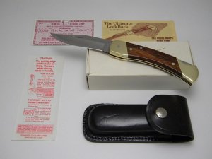 Schrade + USA LB-7 Uncle Henry Wood Bear Paw Lockback Knife & Pouch in Box