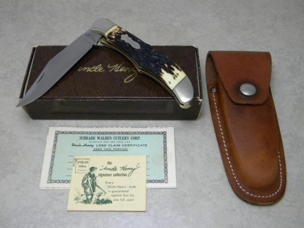 Schrade Walden Stainless 127UH Uncle Henry Staglon Linerlock Lockblade Hunter Knife & Pouch in Box Schrade Walden Stainless 127UH Uncle Henry Staglon Linerlock Lockblade Hunter Knife & Pouch in Box
