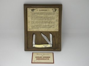 Schrade USA 88LH Delrin Rawhide Long Horn Limited Edition Saw Cut Delrin Stockman Knife in Plaque