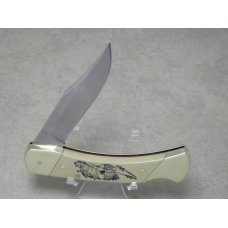 Schrade + USA B.C. Bear Cult Commemorative Scrimshaw Lockback Knife & Pouch in Box c.1985 Schrade + USA B.C. Bear Cult Commemorative Scrimshaw Lockback Knife & Pouch in Box c.1985