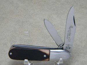 Queen Steel #22 Stainless Imitation Winterbottom Bone Aluminum Frame 2 Blade Barlow Knife c.1980's
