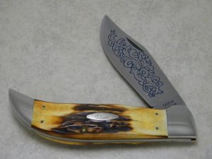 Case XX Hand Made USA 3 Dot (1977) Stag 5172 SSP Blue Scroll Clasp Knife