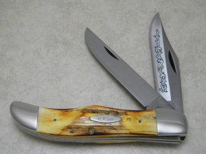 Case XX Stainless USA 3 Dot (1977) Stag 5265 SAB SSP Blue Scroll Folding Hunter Knife