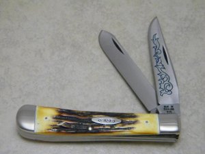 Case XX Stainless USA 3 Dot (1977) Stag 5254 SSP Blue Scroll Trapper Knife