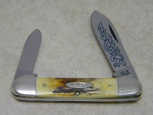 Case XX Stainless USA 3 Dot (1977) Stag 52131 SSP Blue Scroll Canoe Knife