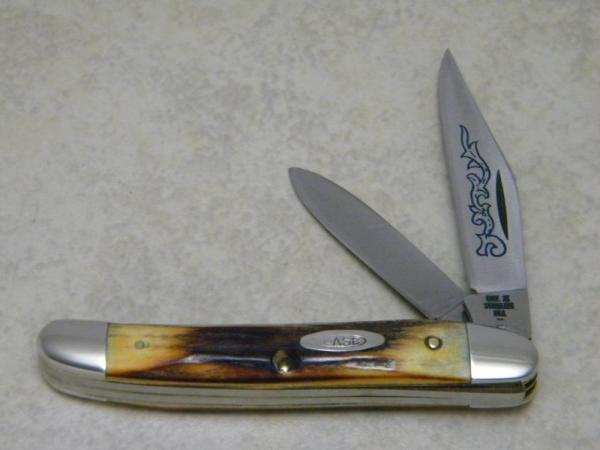 Case XX Stainless USA 3 Dot (1977) Stag 52087 SSP Blue Scroll Jack Knife Case XX Stainless USA 3 Dot (1977) Stag 52087 SSP Blue Scroll Jack Knife