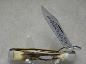 Case XX Stainless USA 3 Dot (1977) Stag 5111 1/2 Blue Scroll Knife