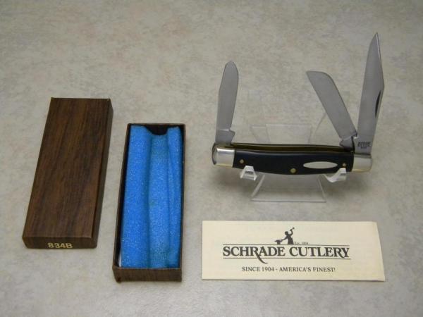 Schrade NY USA 834B Black Composition Serpentine Stockman Knife in Box Schrade NY USA 834B Black Composition Serpentine Stockman Knife in Box
