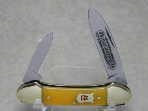 Robt Klaas Kissing Crane Solingen Germany Yellow 2926 Mini Canoe Knife c.1981