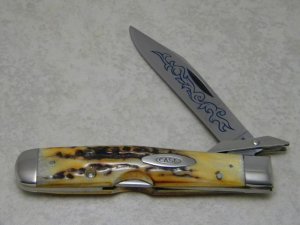 Case XX Stainless USA 3 Dot (1977) Stag 5111 1/2 Blue Scroll Knife