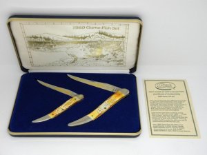 Case XX USA 1989 Toothpick Game Fish Set Burnt White Bone BW610094 Trout & BW610098 Bass in Box