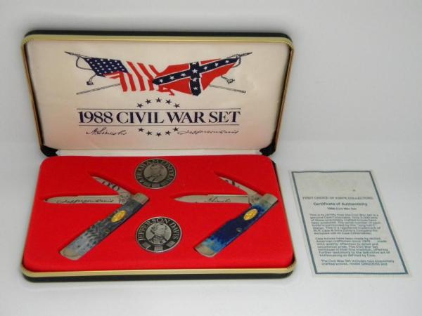 Case XX USA 1988 Gunstock Civil War Set Bone GR6230 Jefferson Davis & B6230 Abraham Lincoln in Box