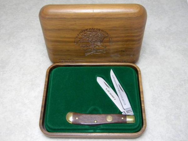 Schrade + Limited Wood North American Hunting Club Life Member Slimline Trapper Knife in Box