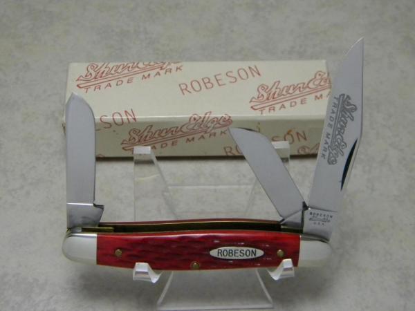 Robeson ShurEdge USA (by Queen Cut. Co.) Red Bone 632728 Stockman Knife in Box c.1999