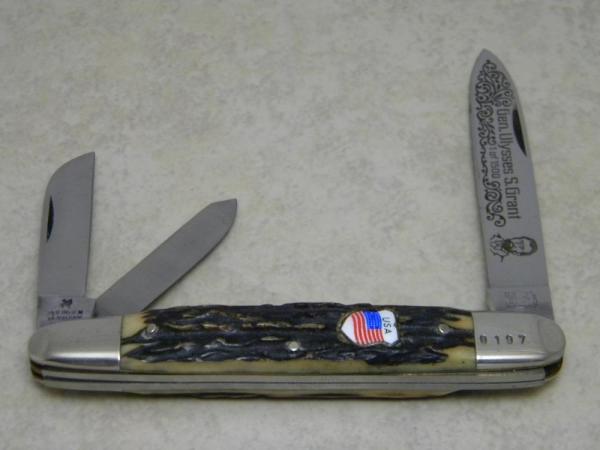 Kissing Crane Solingen Germany Stag Anglo Saxon Whittler Knife Gen. Ulysses S. Grant - c.1976 Kissing Crane Solingen Germany Stag Anglo Saxon Whittler Knife Gen. Ulysses S. Grant - c.1976