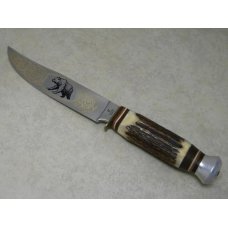 J.A. Henckels Germany HK-501 Stainless Stag Presentation Hunter Bear Etch Fixed Blade Sheath Knife J.A. Henckels Germany HK-501 Stainless Stag Presentation Hunter Bear Etch Fixed Blade Sheath Knife