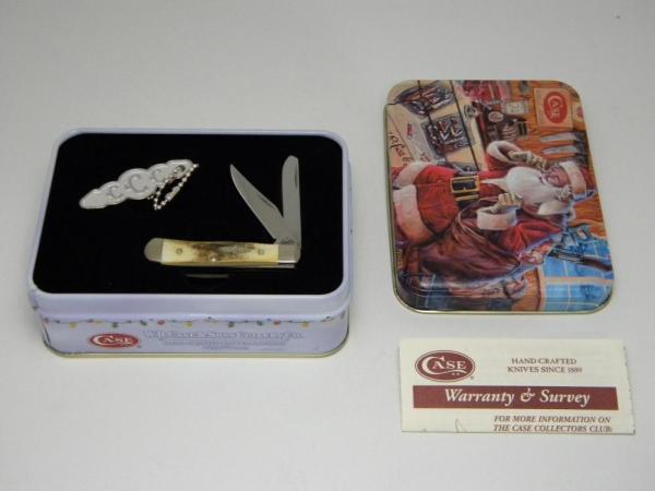Case XX USA 2003 Case Collector's Club Genuine Stag 52154 SS Mini Trapper Knife & Key Chain in Tin