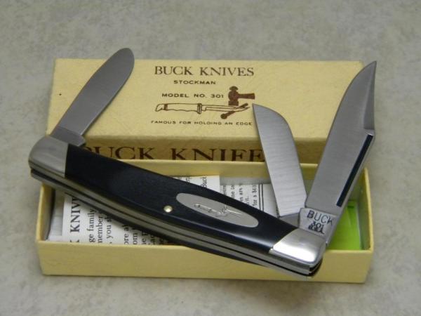 Buck 301 USA (Camillus) Black Delrin Stockman Knife in Box Pre 1986 Buck 301 USA (Camillus) Black Delrin Stockman Knife in Box Pre 1986