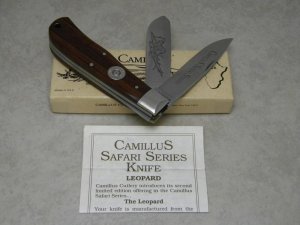Camillus NY USA CSS-2 Wood Safari Series Leopard Jumbo Trapper Knife in Box