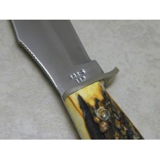 Case XX USA 3 Dot (1977) Stag 523-5 SSP Blue Scroll Fixed Blade Sheath Knife Case XX USA 3 Dot (1977) Stag 523-5 SSP Blue Scroll Fixed Blade Sheath Knife