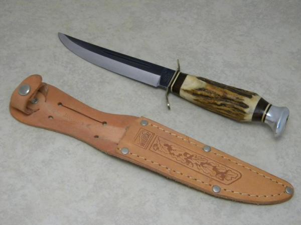 Wildcat Solingen Germany Stag B55X Fixed Blade Sheath Knife with Partial Blued Blade