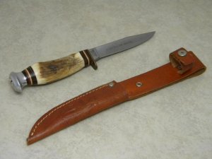 Edge Brand Solingen Germany Stag 468 Extra Hollow Ground Fixed Blade Sheath Knife