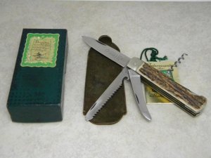 Puma Solingen Germany Handarbeit Bestell Nr. 945 Stag Multitool Large Lockback Knife in Box Pre 1964