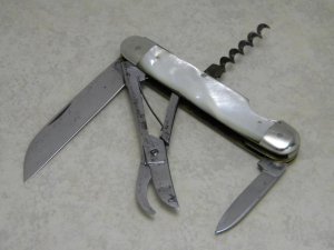 Carl Schmidt Sohn Solingen Pearl Large Corkscrew Multi Blade Knife with Shears