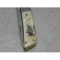 Gerber Portland OR Silver Knight by Sakai Japan Scrimshawed Ivory Lockback Knife Gerber Portland OR Silver Knight by Sakai Japan Scrimshawed Ivory Lockback Knife