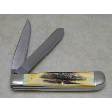 Case XX Stainless USA 3 Dot (1977) Stag 5254 SSP Blue Scroll Trapper Knife Case XX Stainless USA 3 Dot (1977) Stag 5254 SSP Blue Scroll Trapper Knife
