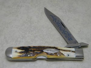 Case XX Stainless USA 3 Dot (1977) Stag 5111 1/2 Blue Scroll Cheetah Pattern Knife